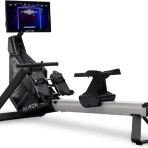 Aviron Strong Series Rower: 22″ HD Touchscreen, Dual Air & Magnetic Resistances up to 100 lbs. Game-Based Workouts, Streaming, Compact Designs