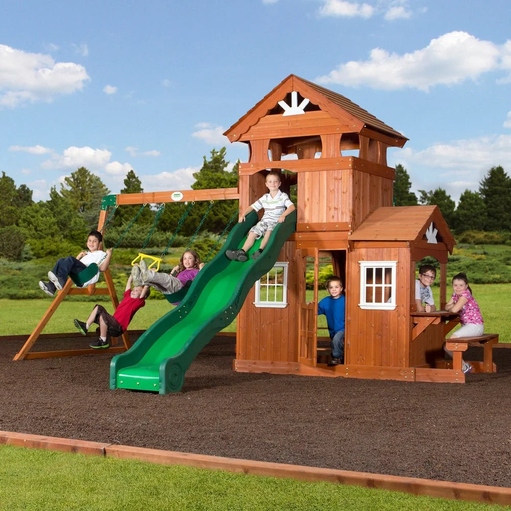 65413B-Hero.webp Backyard Discovery Shenandoah Cedar Wood Swing Set Slide