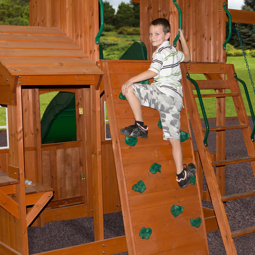 65413B-Lifestyle2.webp Backyard Discovery Shenandoah Cedar Wood Swing Set Slide - Image 2