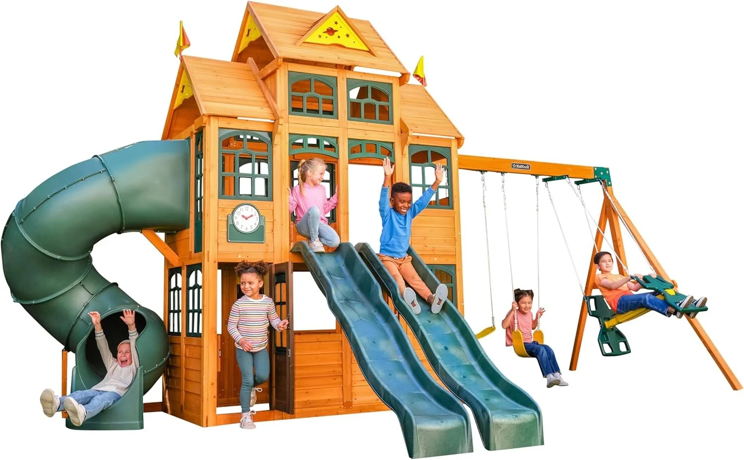 81OwPQv3s0L._AC_SL1500_.webp KidKraft Falcon Ridge Wooden Swing Set/Playset