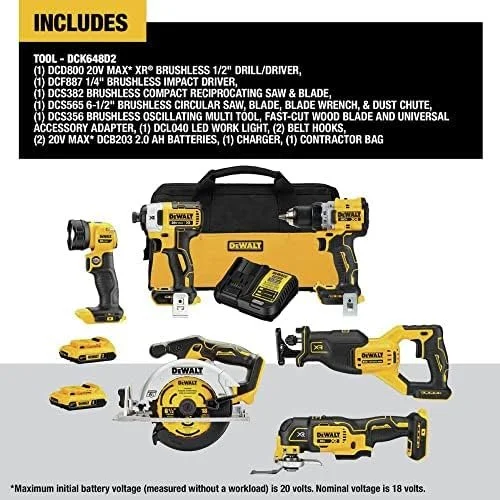 B09ZHNKVNB-1-1756234639790-1-1-1.webp DEWALT 20V MAX* XR Cordless Combo Kit (6-Tool) with (2) Ah Batteries and Charger (DCK648D2) - Image 3