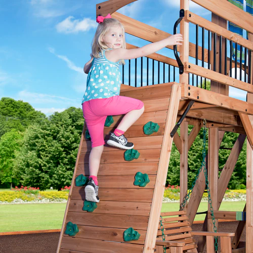 Caribbean-Rock-Wall.webp Backyard Discovery Caribbean Swing Set - Image 3