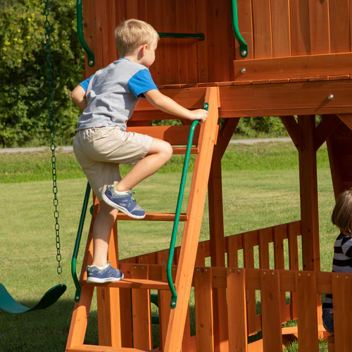 Skyfort6113TrapLadder.webp Backyard Discovery Skyfort II Cedar Wood Swing Set - Image 2