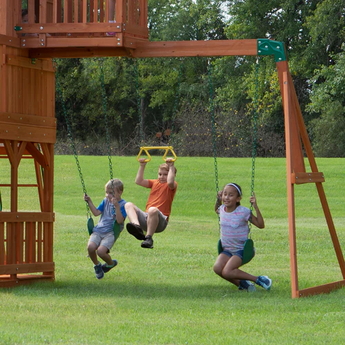 SkyfortIIFlatPackOutdoorTrapezeSwingbeam.webp Backyard Discovery Skyfort II Cedar Wood Swing Set - Image 3