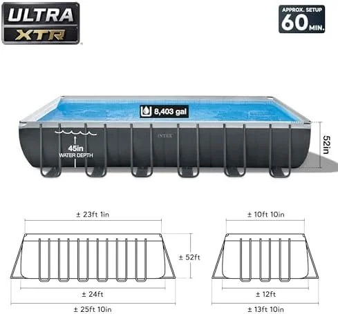 b1-18.webp INTEX 26363EH Ultra XTR Deluxe Rectangular Above Ground Swimming Pool Set: 24ft x 12ft x 52in – Includes 2100 GPH Sand Filter Pump – Easy Assemblys - Image 4