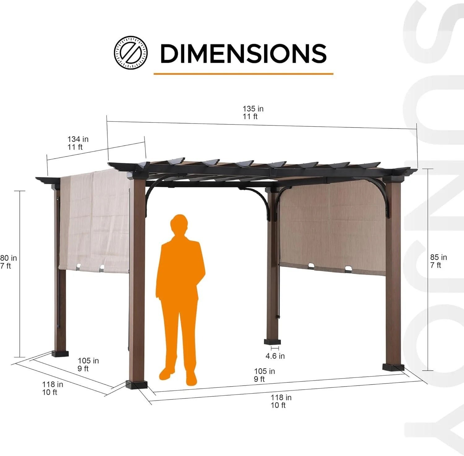 b3-10.webp Sunjoy 11 x 11 ft Metal Pergola with Adjustable Tan Garden Shades - Image 2
