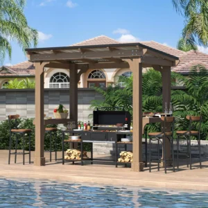 Veikous D Wooden Grills Gazebo Outdoor with Steel Roof
