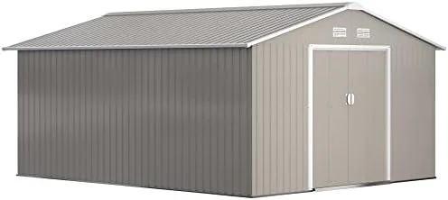 m1-26.webp Outsunny 11′ x 13′ Outdoor Storage Shed, Garden Tool Metal Shed with Foundation Kit, Double Lockable Door, Air Vents and Slopings Roofs, for Backyard, Patio, Lawn, Light Grays - Image 4