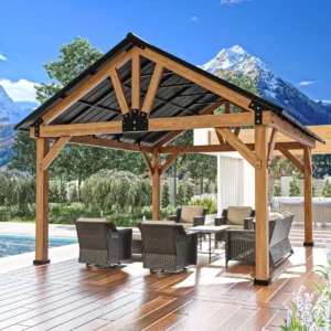 JOYSIDE 15 ft. x 13 ft. Solid Cedar Wood Outdoor Patio Hardtops Gazebo