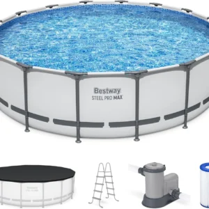 Bestway Steel Pro MAX 16 Foot x 48 Inch Round Metal Frame Above Ground Outdoor Swimming Pool Sets