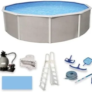 Blue Wave Belize 15-Feet Round 52-Inch Deep 6-Inch Top Rail Metal Wall Swimming Pool Packages
