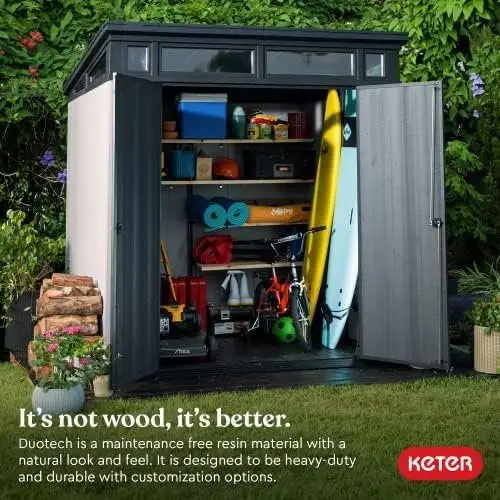 v2-17.webp Keter Outdoor Storage Sheds, for House, Patio & Yard, Plastic Resin, Artisan, 7×7 Ft, Gray - Image 3