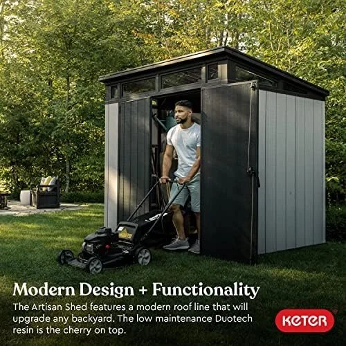 v3-17.webp Keter Outdoor Storage Sheds, for House, Patio & Yard, Plastic Resin, Artisan, 7×7 Ft, Gray - Image 2